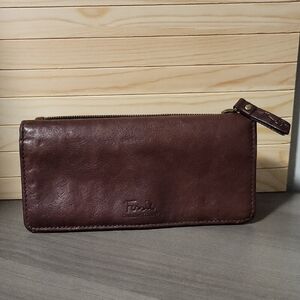 Vintage Fossil Floral Embossed Brown Leather Wallet Clutch